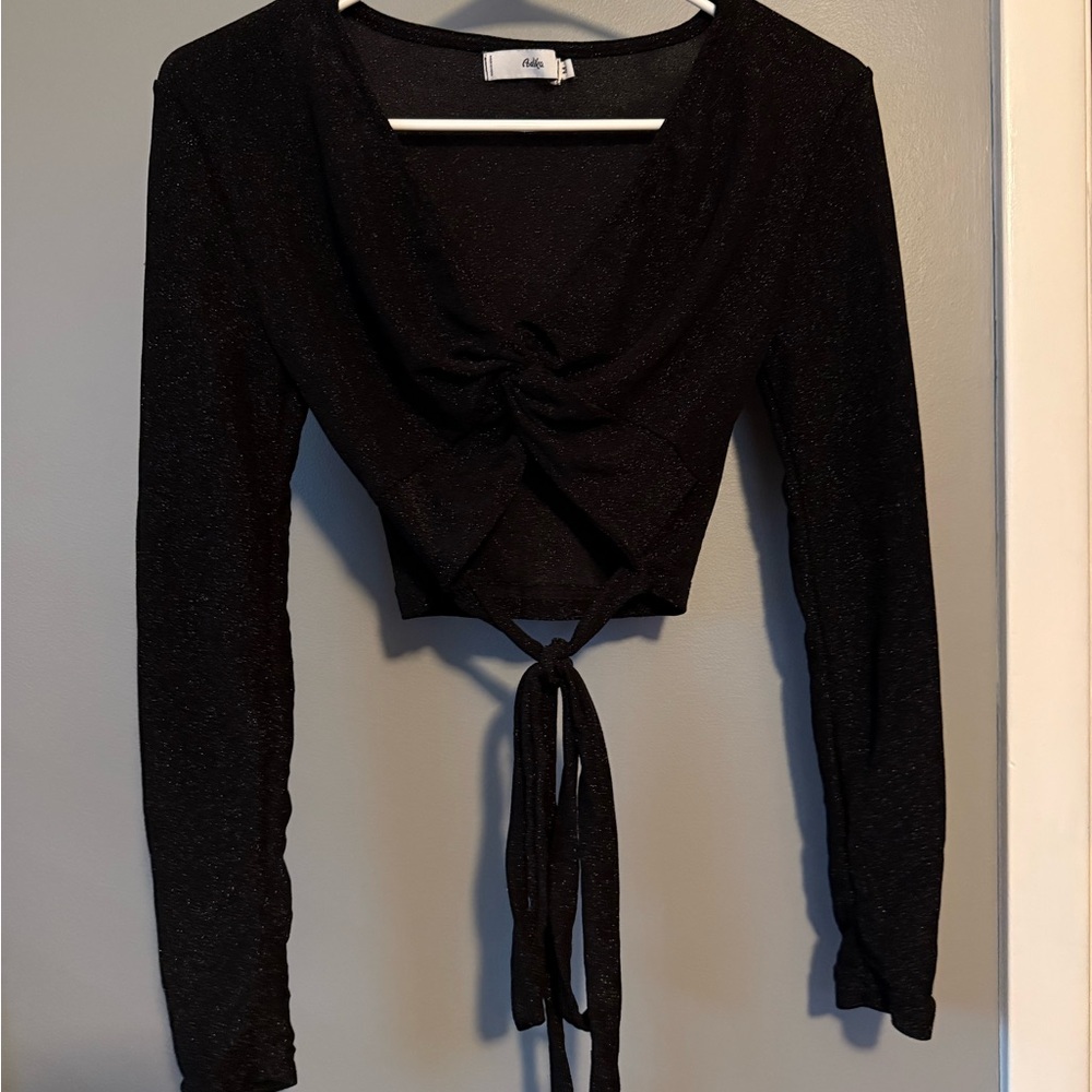 Adika Black Sparkle long sleeve Tie-Front Blouse
